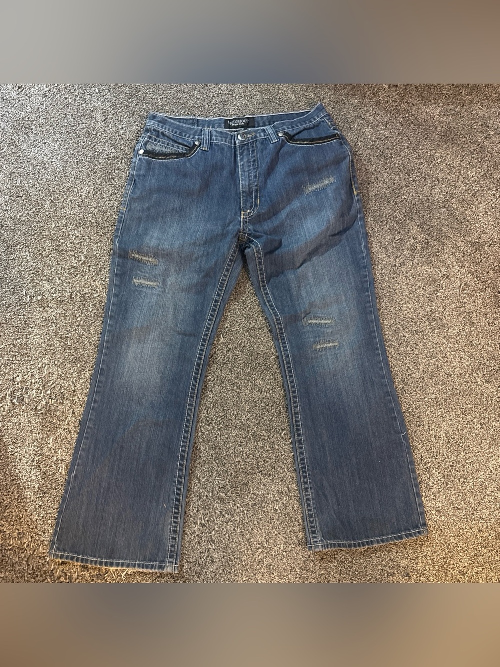 Victorious Wide Leg Distressed Embellished Stitch Jeans 36x32